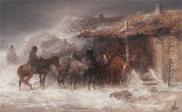 Wallachian Horsemen In Winter Oil Painting by Adolf Schreyer