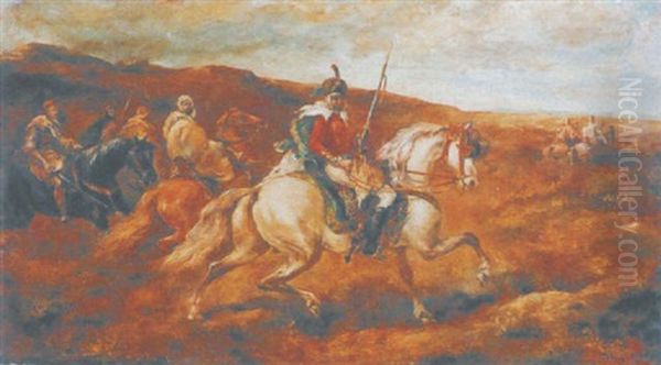 Arabische Krieger Zu Pferd Oil Painting by Adolf Schreyer