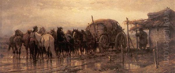 Wallachian Horsemen In Winter Oil Painting by Adolf Schreyer