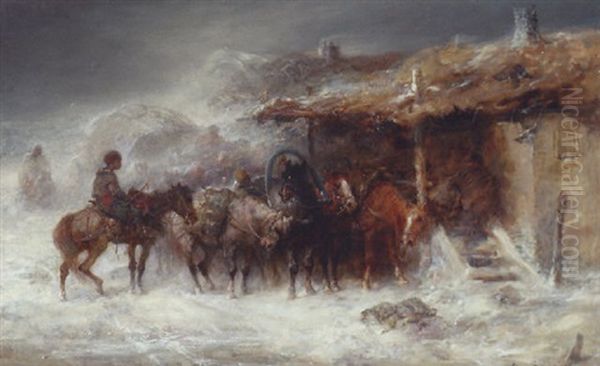 Wallachian Horsemen In Winter Oil Painting by Adolf Schreyer