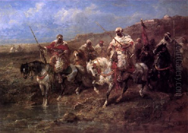 Arab Riders In A Landscape Oil Painting by Adolf Schreyer