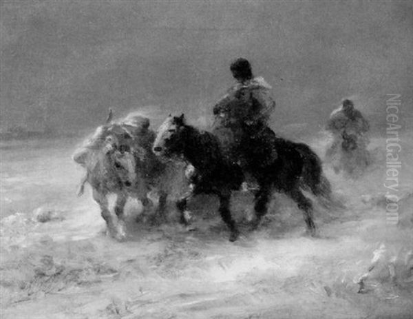 Wallachen Im Schnee Oil Painting by Adolf Schreyer