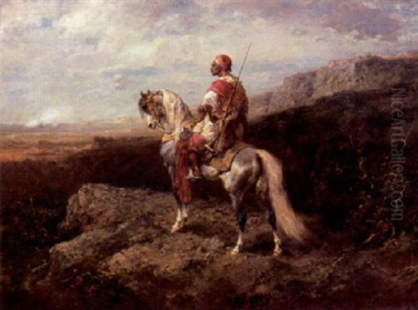 Arabischer Krieger Auf Seinem Schimmel Auf Einer Auhohe Oil Painting by Adolf Schreyer