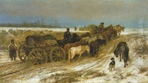 Pferdefuhrwerk Im Winter Oil Painting by Adolf Schreyer