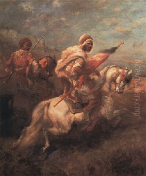 Zwei Arabische Spaher Oil Painting by Adolf Schreyer