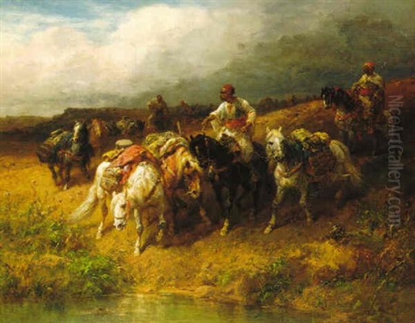 The Water Hole Oil Painting by Adolf Schreyer