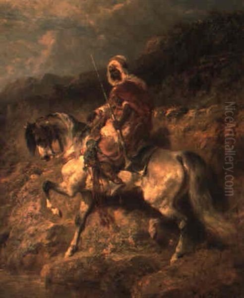 An Arab Horseman On The March Oil Painting by Adolf Schreyer