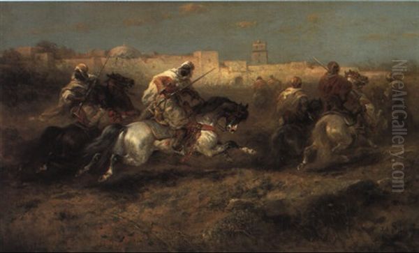 Arabs On The Charge With Fortress Beyond by Adolf Schreyer