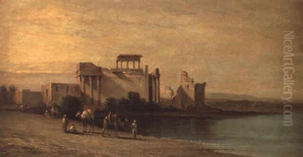 Un Temple Grec A Abou Menil Sur Le Nil Oil Painting by Adolf Schreyer