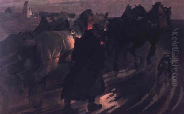 Nacht Uber Der Strase Oil Painting by Adolf Schreyer