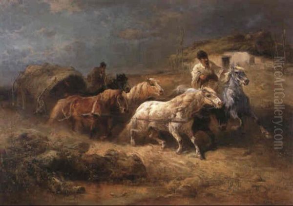 Walachisches Pferdegespann Oil Painting by Adolf Schreyer