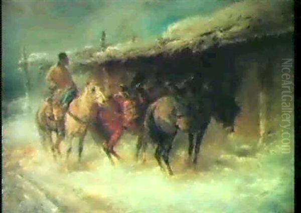 Wallachian Horsemen In The Snow Oil Painting by Adolf Schreyer