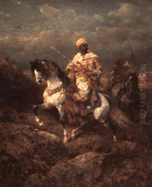 An Arabian Chieftain On Horseback Oil Painting by Adolf Schreyer