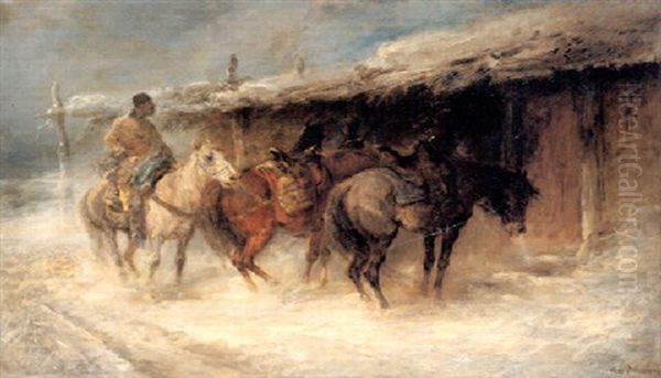 Wallachian Horsemen In The Snow Oil Painting by Adolf Schreyer