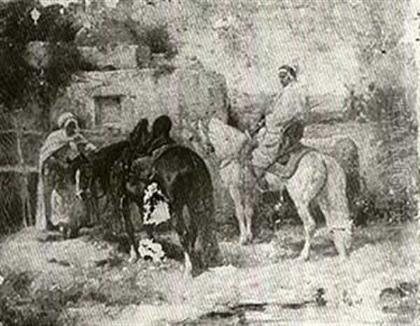 Arabs Resting With Their Horses Oil Painting by Adolf Schreyer