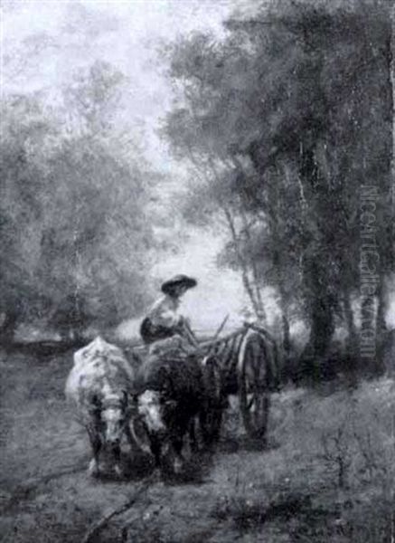 A Bullock Cart Oil Painting by Adolf Schreyer