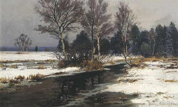 Wintertag Am Moorbach Oil Painting by Franz Schreyer