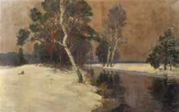 Wintertag Im Moorbruch/tauwetter Oil Painting by Franz Schreyer