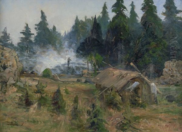 Kohlerhutte Bei Oberhof In Thuringen Oil Painting by Franz Schreyer