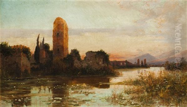 Vorabendliche Landschaft Oil Painting by Franz Schreyer