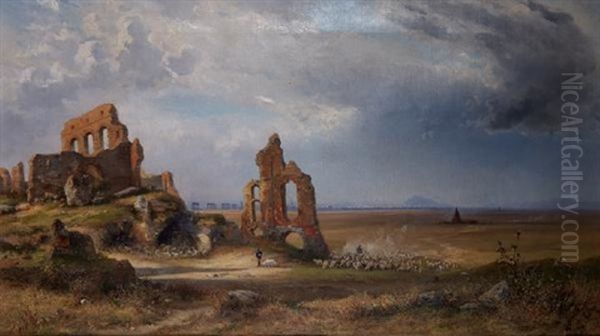 Vue Des Ruines D'un Aqueduc Dans La Campagne Romaine Oil Painting by Franz Schreyer