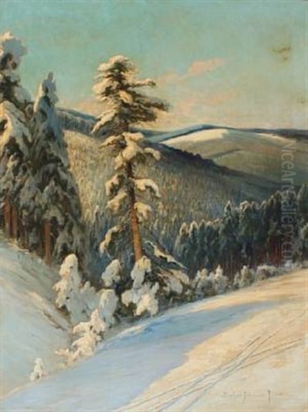 Mountainscape With Snow-covered Trees by Franz Schreyer