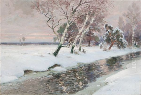 Winterabend Am Moorbach Oil Painting by Franz Schreyer