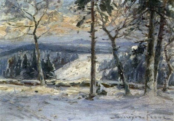 Sonniger Winternachmittag Mit Blick Uber Ein Bewaldetes Tal Oil Painting by Franz Schreyer