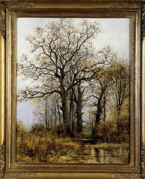 A Hunter In A Forest Oil Painting by Franz Schreyer