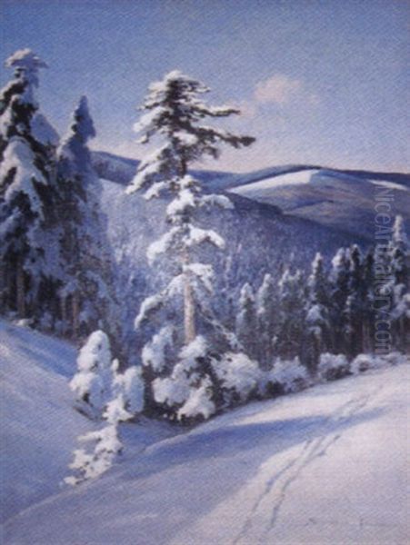 Schneebedekter Tannenwald Oil Painting by Franz Schreyer