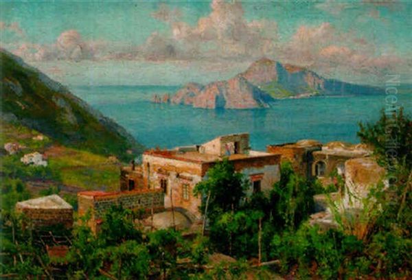 Capri, As Seen From Terinimi Oil Painting by Franz Schreyer