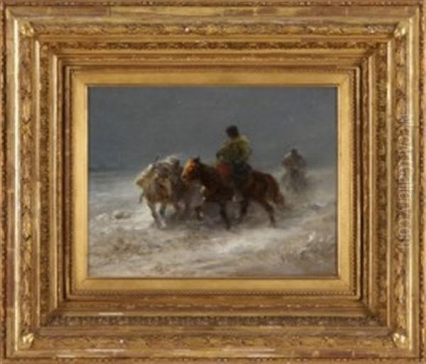 Walachenreiter Mit Packpferd Im Schnee Oil Painting by Mary Schreyer