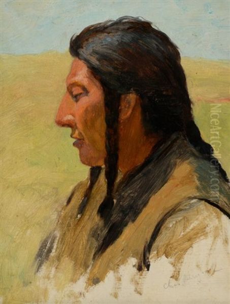 Profile Portrait Of A Native American Oil Painting by Charles Schreyvogel