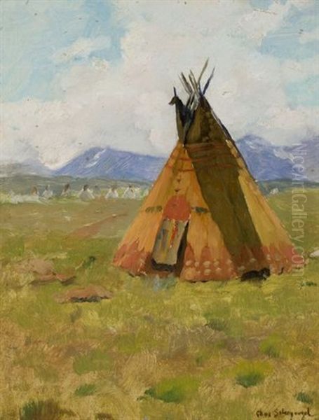 Teepee On The Plains Oil Painting by Charles Schreyvogel