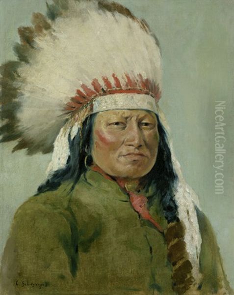 Bildnis Von Rain In The Face, Kriegshauptling Der Hunkpapa Sioux Oil Painting by Charles Schreyvogel