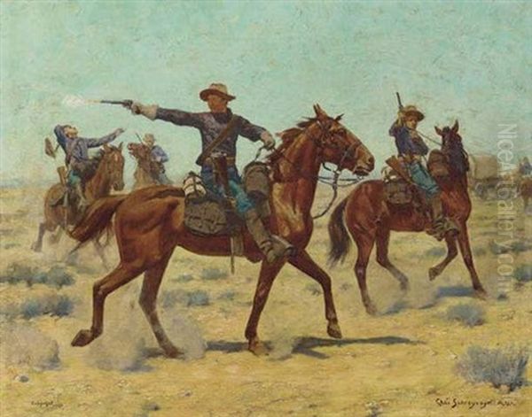 Rear Guard Oil Painting by Charles Schreyvogel