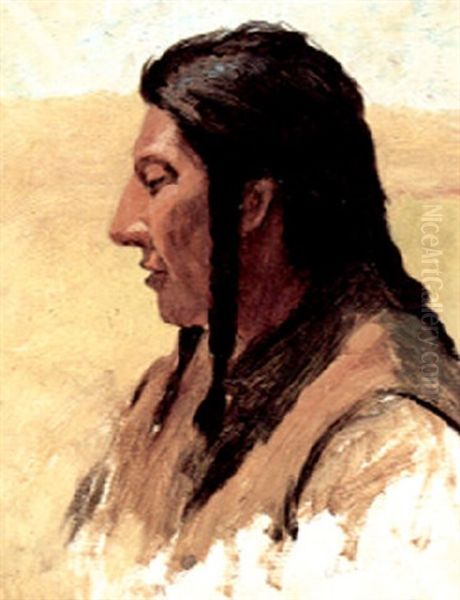 Profile Portrait Of A Native American Oil Painting by Charles Schreyvogel