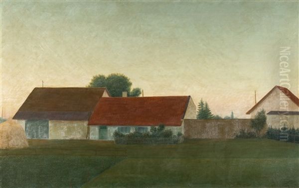 Hauser In Pasing Oil Painting by Georg Schrimpf