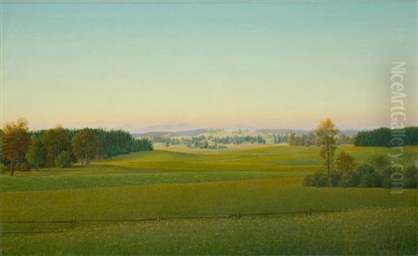 Bayerische Landschaft Oil Painting by Georg Schrimpf