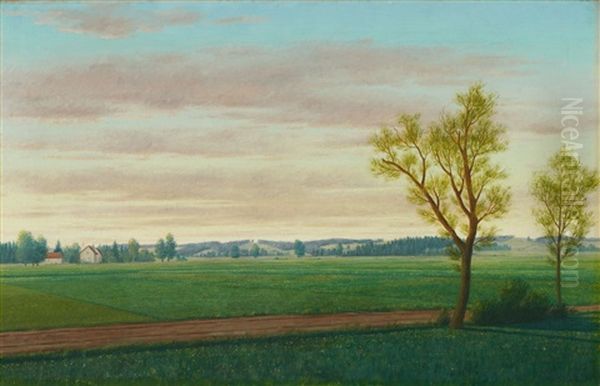 Oberbayerische Landschaft Oil Painting by Georg Schrimpf