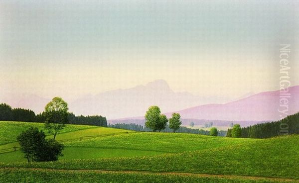 Miesbacher Landschaft Oil Painting by Georg Schrimpf