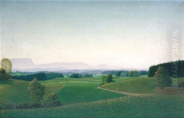 Landschaft Bei Staltach Oil Painting by Georg Schrimpf