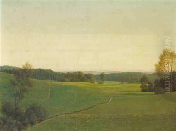 Oberbayerische Landschaft Oil Painting by Georg Schrimpf