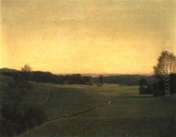 Oberbayerische Landschaft Oil Painting by Georg Schrimpf