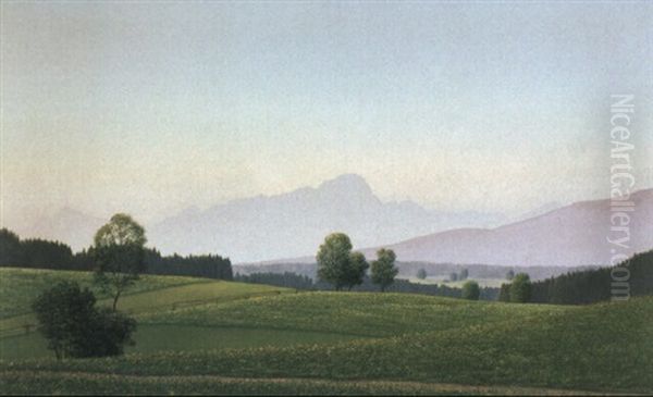 Miesbacher Landschaft Oil Painting by Georg Schrimpf