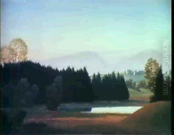 Landschaft An Den Osterseen Oil Painting by Georg Schrimpf