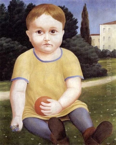 Kinderbildnis Mit Ball Oil Painting by Georg Schrimpf