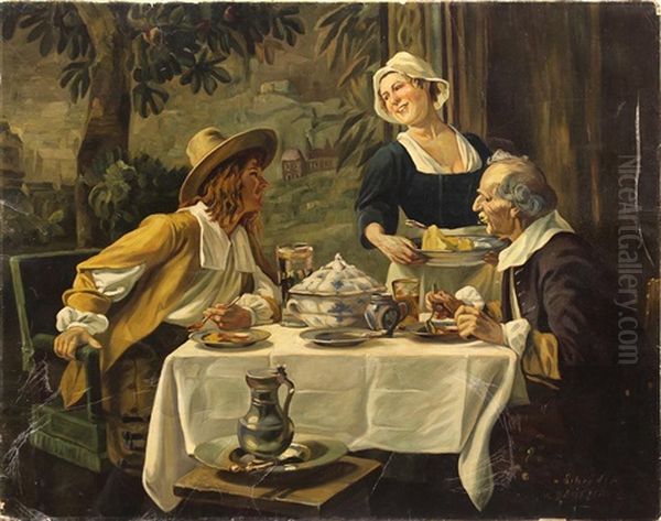 The Dinner Party Oil Painting by Albert Friedrich Schroeder