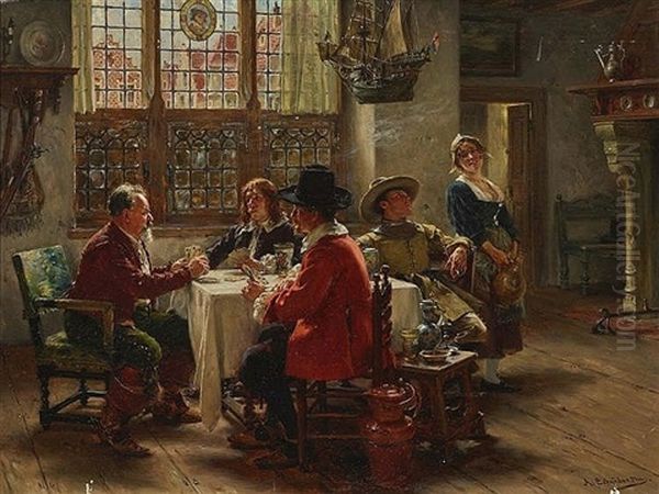 Men Playing Cards Oil Painting by Albert Friedrich Schroeder