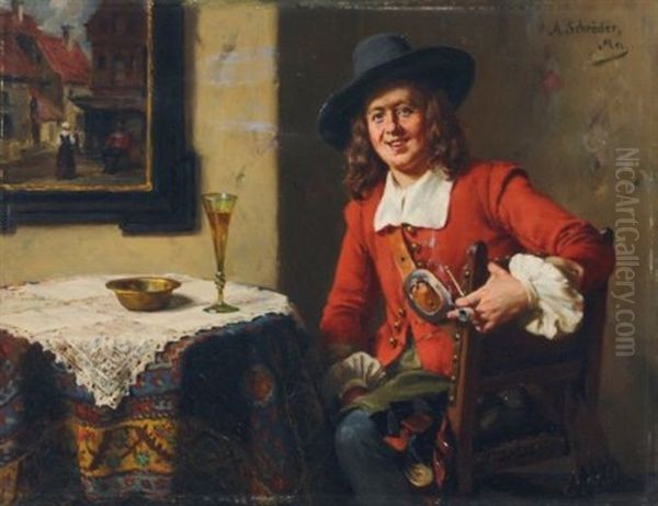 Historisierendes Interieur Mit Pfeife Rauchendem Edelmann Oil Painting by Albert Friedrich Schroeder